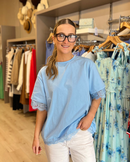 Lace Back Insert T-Shirt - Blue