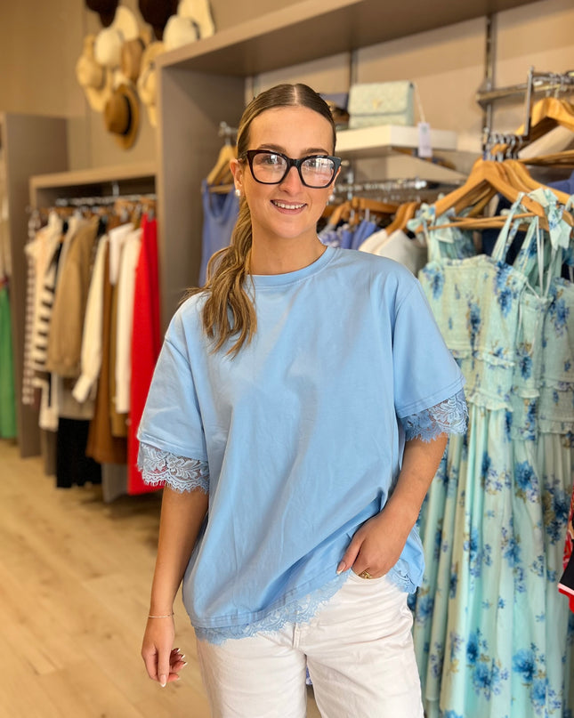 Lace Back Insert T-Shirt - Blue