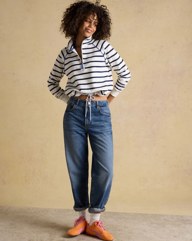 Salcombe Striped Quarter Zip Sweatshirt - Cream & Navy