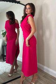 Donna Asymmetric Neckline Midi Dress - Pink