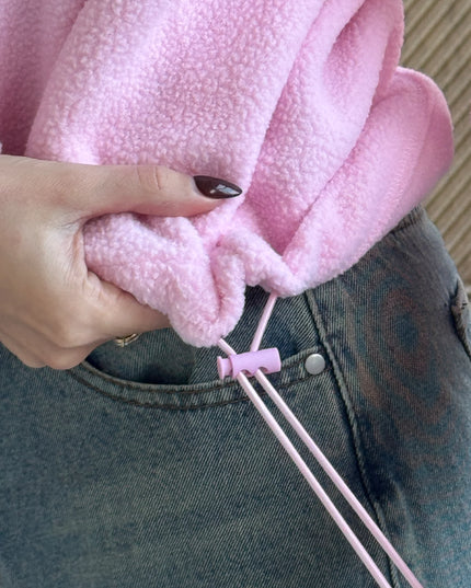 Lulu Contrast Binding 1/4 Zip Fleece - Pale Pink