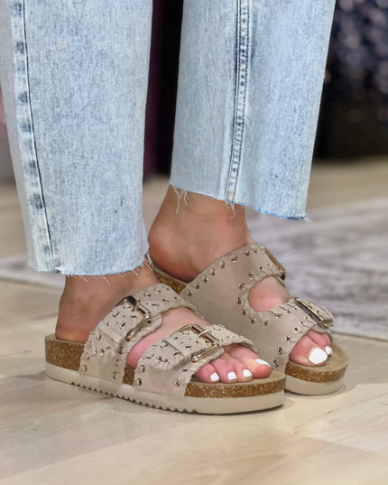 Beige Suede Buckle Sandals