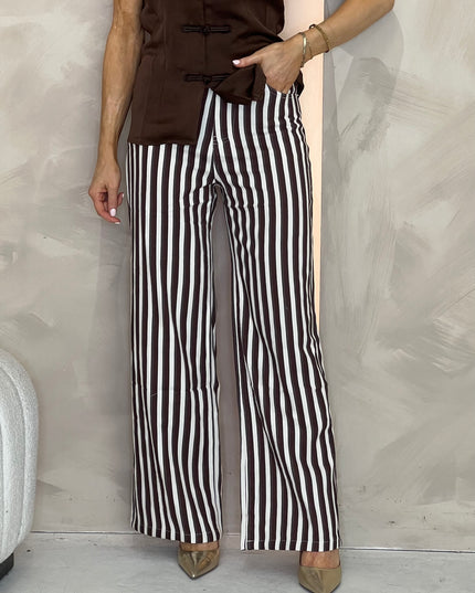 Stripe Straight Leg Jeans - Brown/Beige