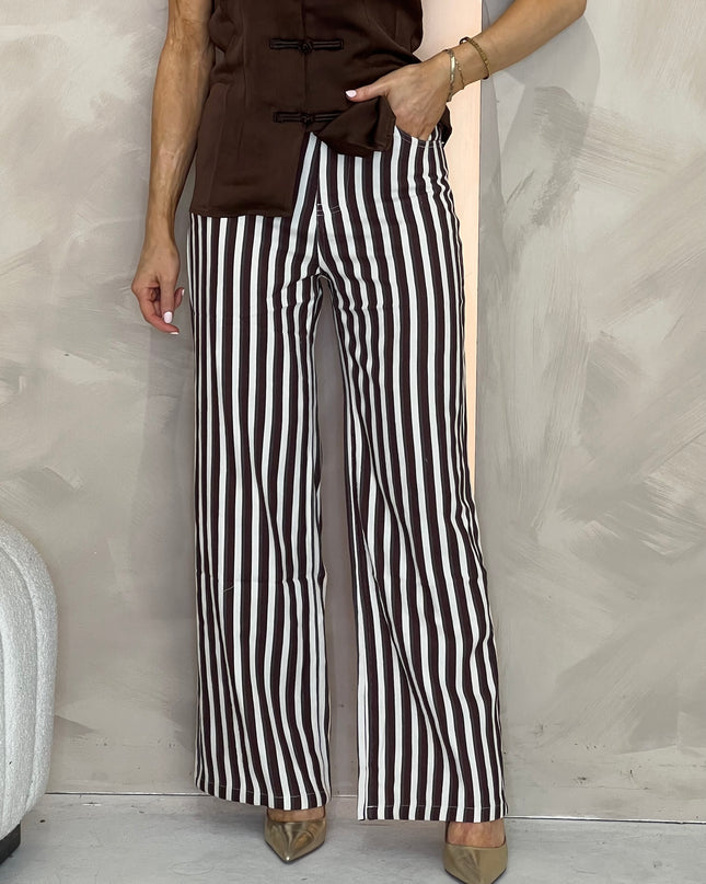 Stripe Straight Leg Jeans - Brown/Beige