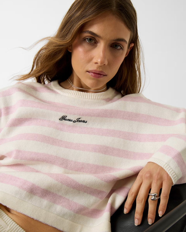 Guess Jeans Striped Sweater - Pink Heather