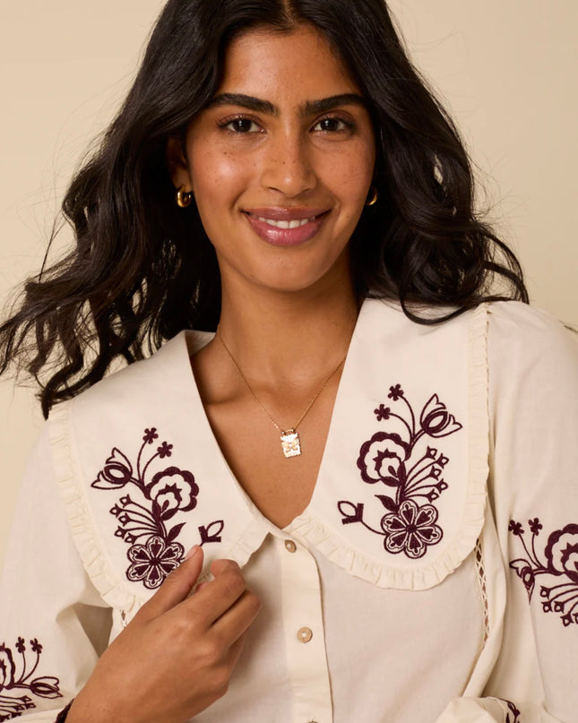 Henrietta Floral Embroidered Blouse - White