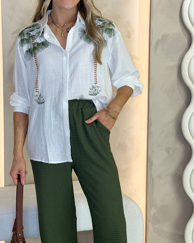 Embroidered Palm Tree Shirt - White