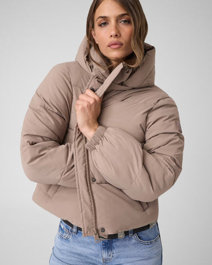 Guess Jeans Cropped Puffer Coat - Beige