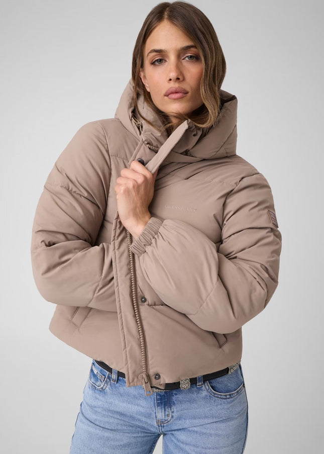 Guess Jeans Cropped Puffer Coat - Beige