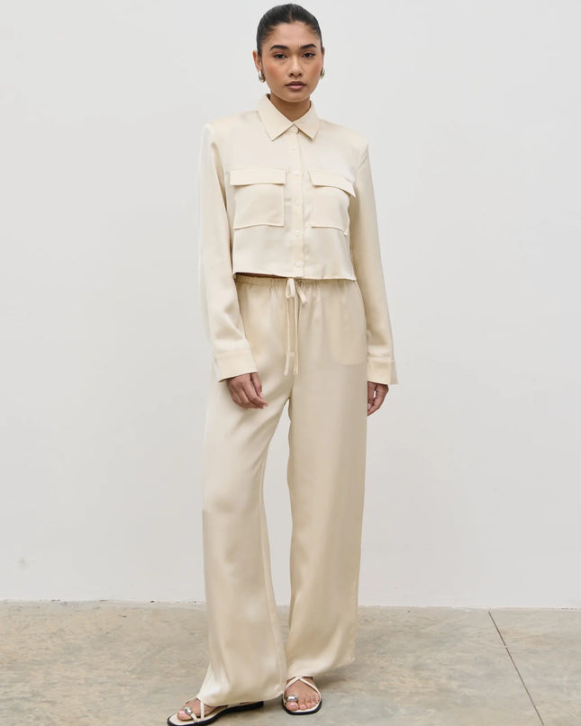 Breya Satin Drawstring Trousers - Oyster
