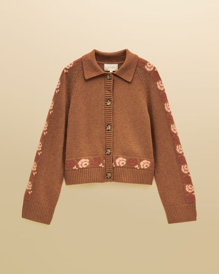 Joules Embroidered Cowboy Tan Knitted Cardigan - Brown
