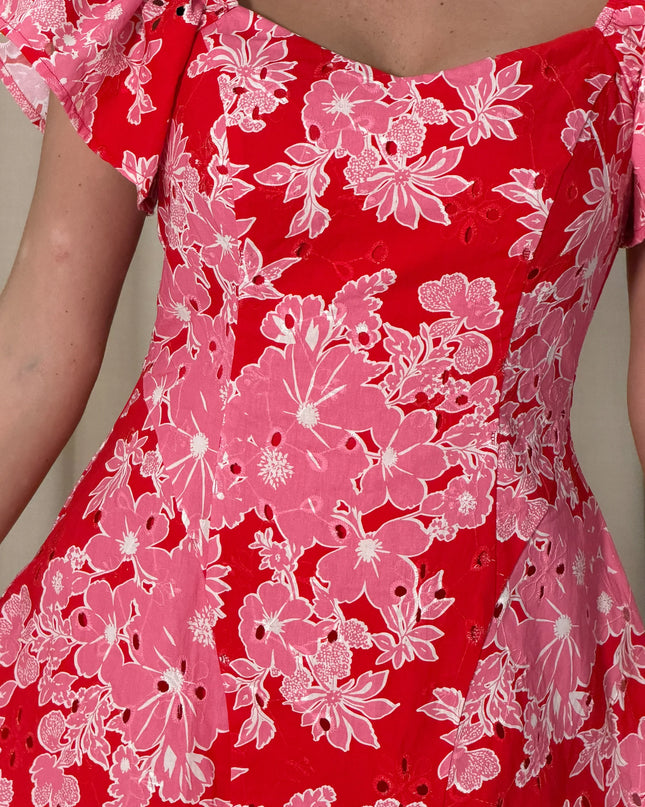 Alex Broiderie Anglais Mini Dress - Pink