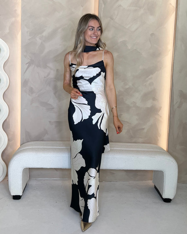 Keisha Scarf Midaxi Dress - Monochrome Print