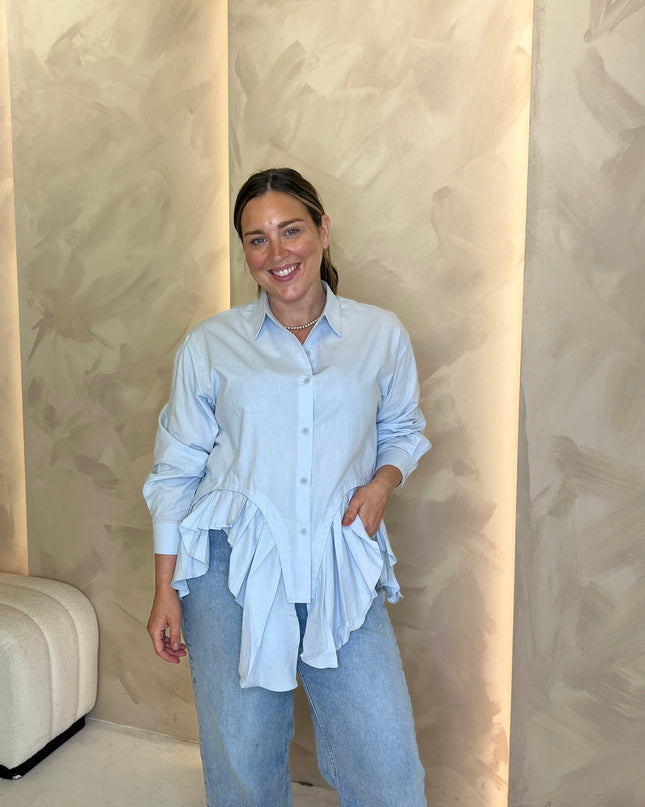 *Pre Order* Button Up Frill Shirt - Blue