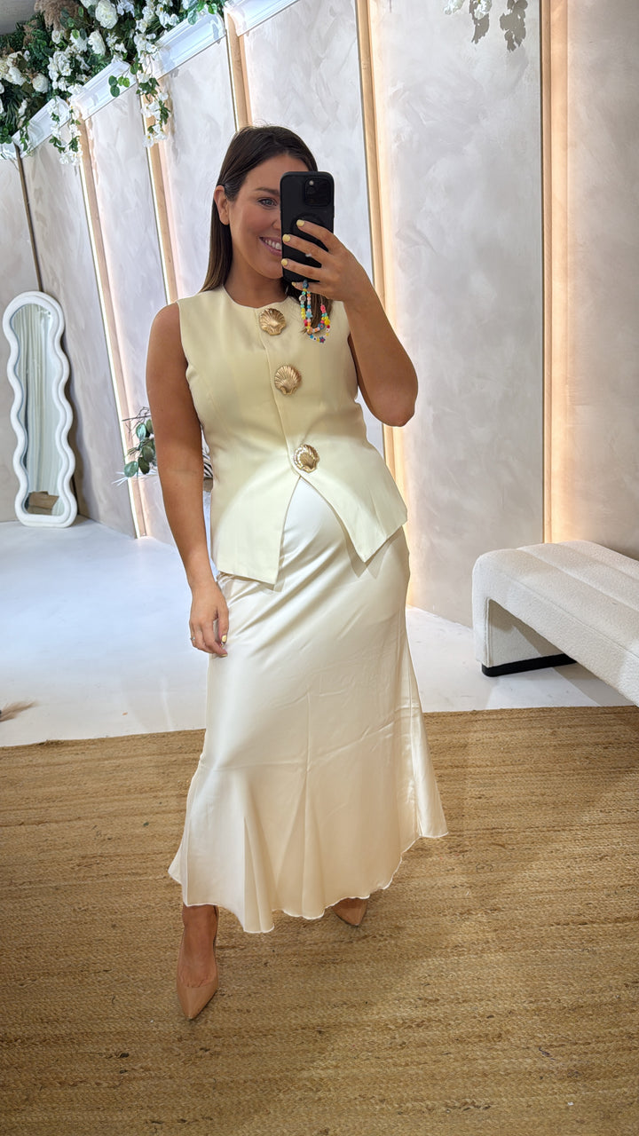 Satin Slip Skirt - Beige
