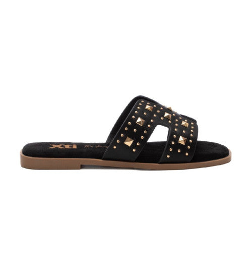 Stud Flat Comfort Sandal - Black