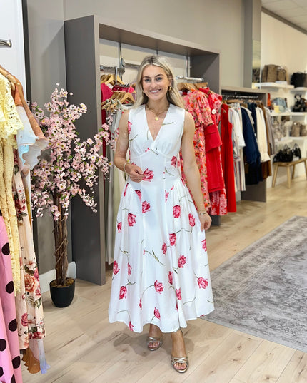 French Connection Cresida Faron Midi Dress - Ivory/Pink