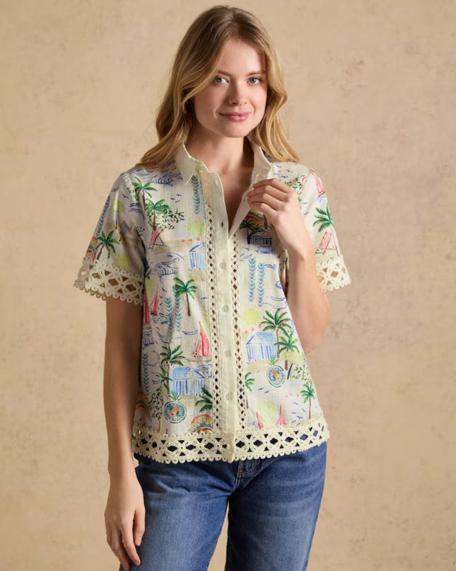 Isobel Crochet Shirt - Coastal Print