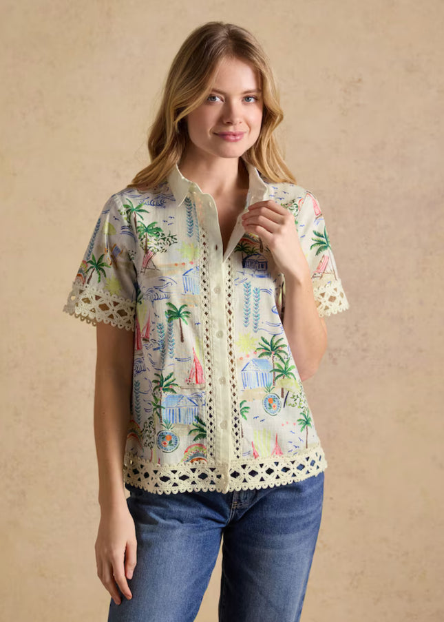 Isobel Crochet Shirt - Coastal Print