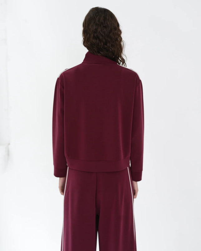 French Connection Wren Jersey Zip Up Sweatshirt - Berry Red