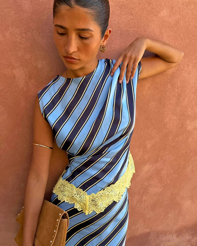 Stripe Asymmetrical Top - Blue Stripe