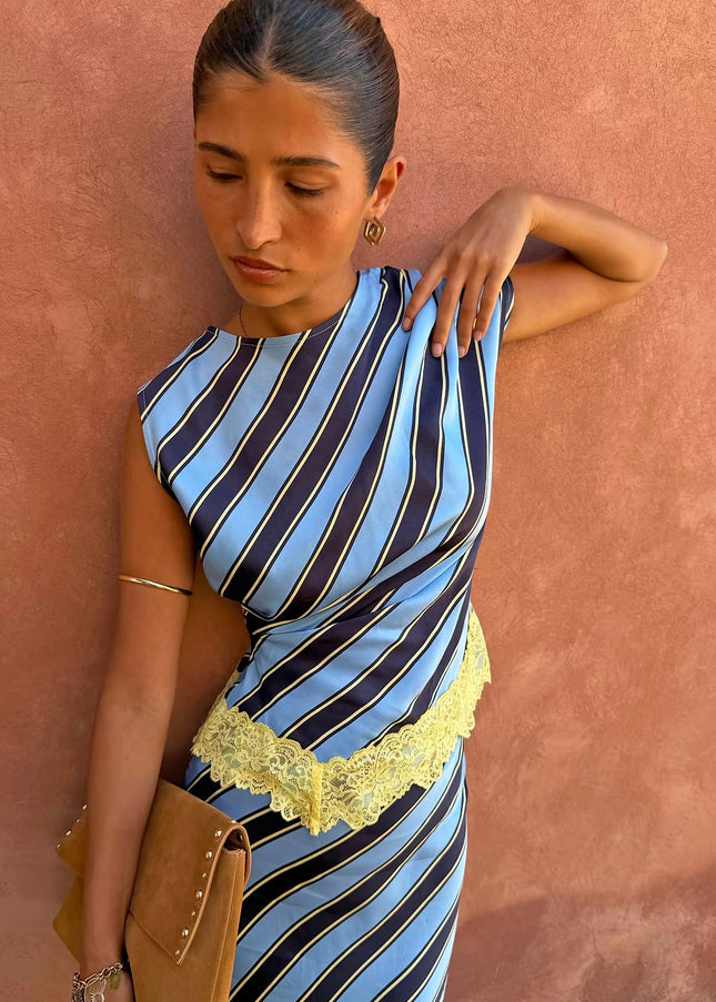 Stripe Asymmetrical Top - Blue Stripe