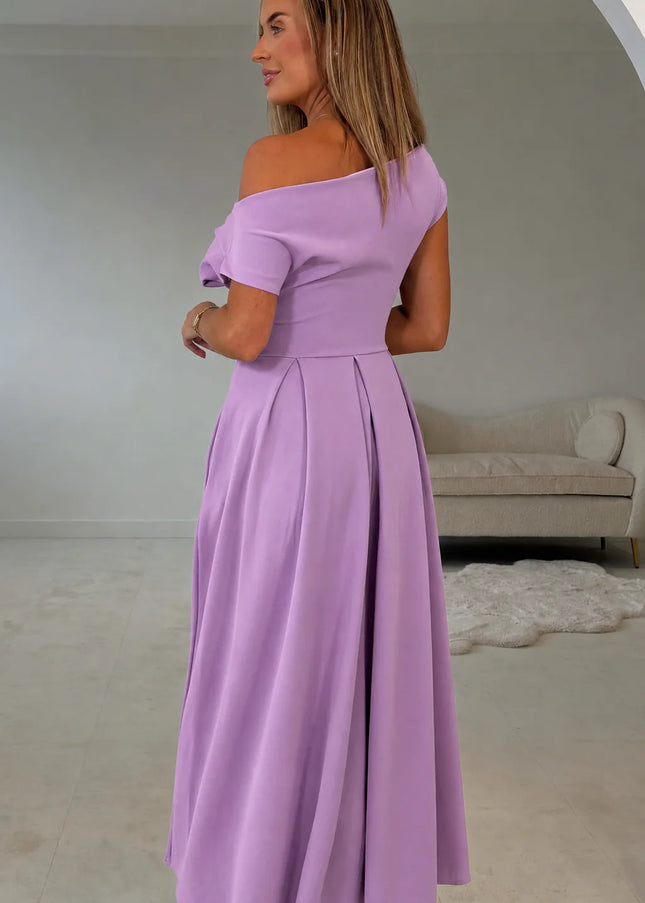 Betty Asymmetric Neckline Skater Midi - Lavender