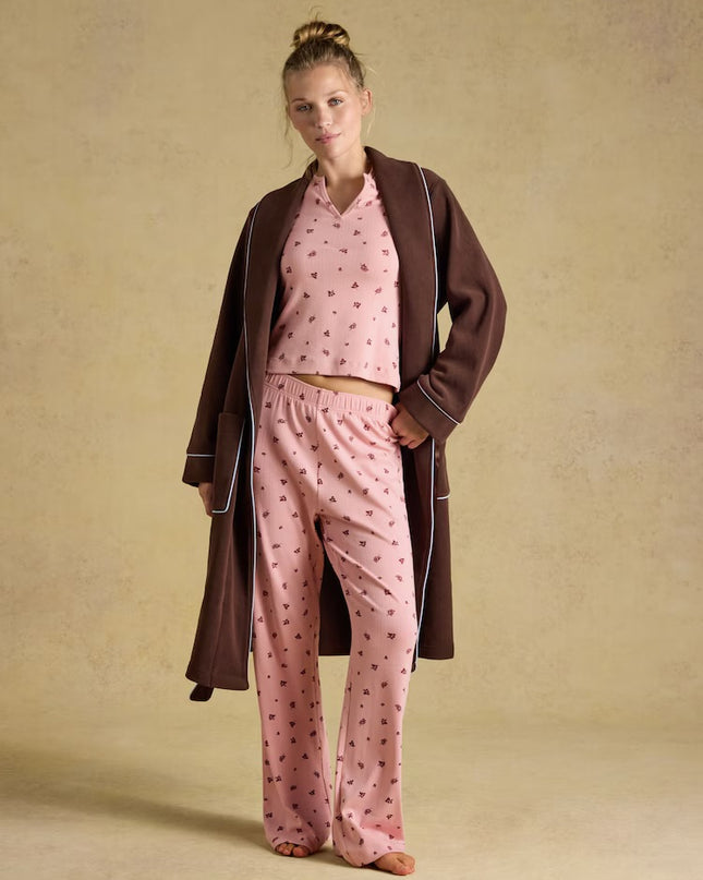Joules Pointelle Floral Pyjama Set - Pink