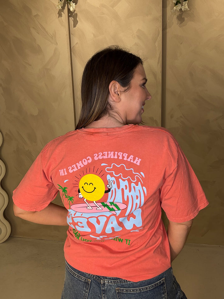 Wave Graphic T-Shirt - Coral