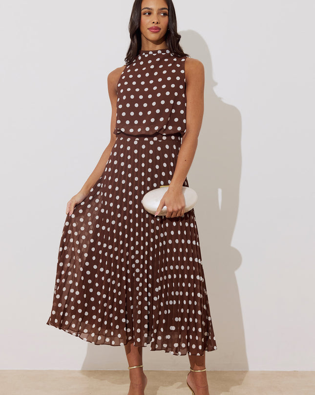 Milly Dress - Brown Polka Dot