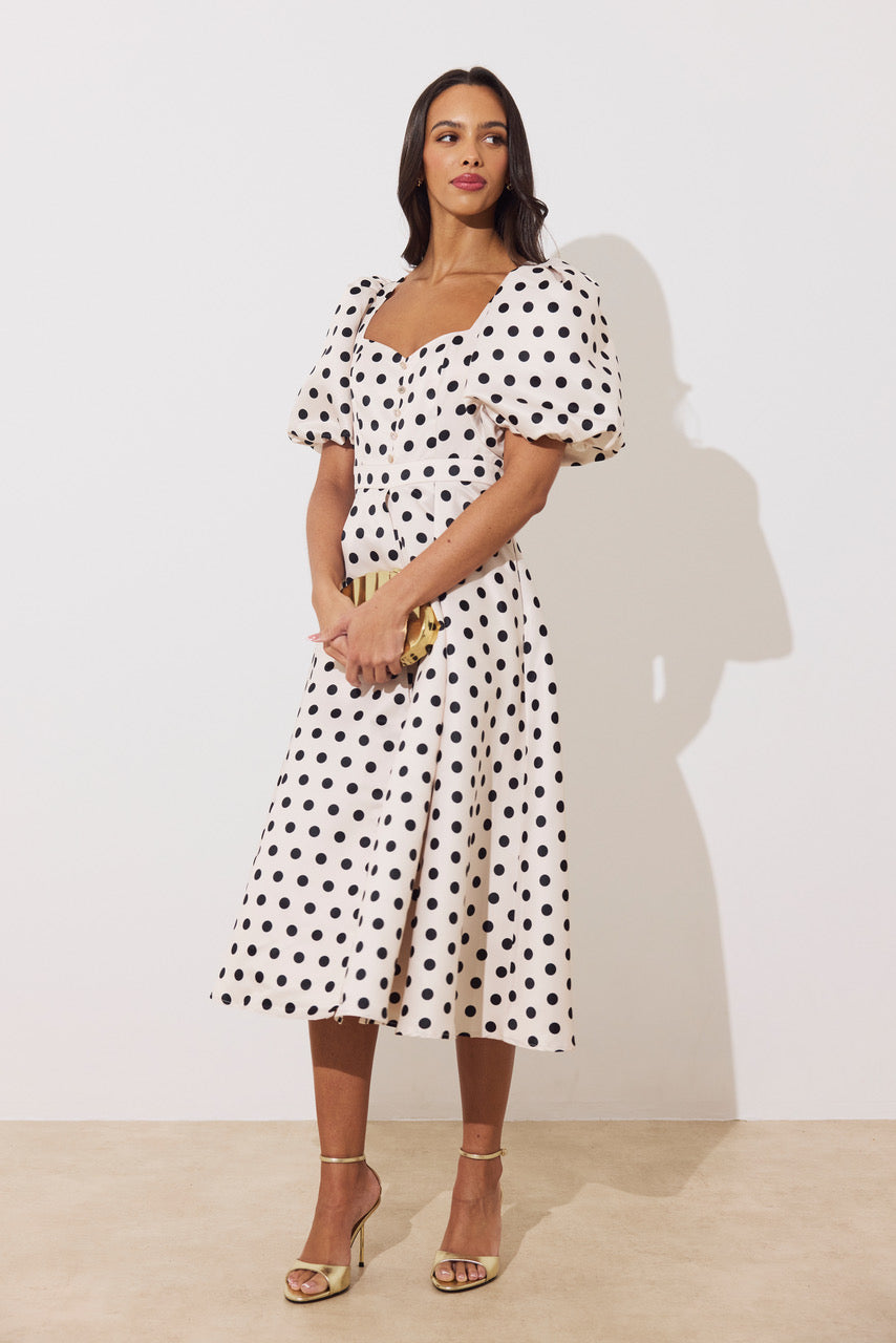 Audrey Midi Dress - Polka Dot Champagne  Spoilt Belle Boutique