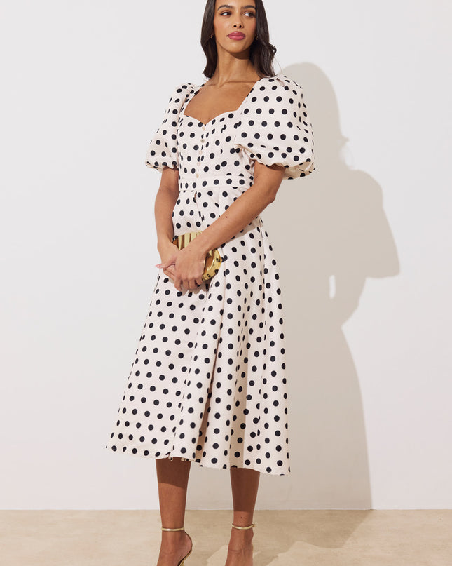Audrey Midi Dress - Polka Dot Champagne