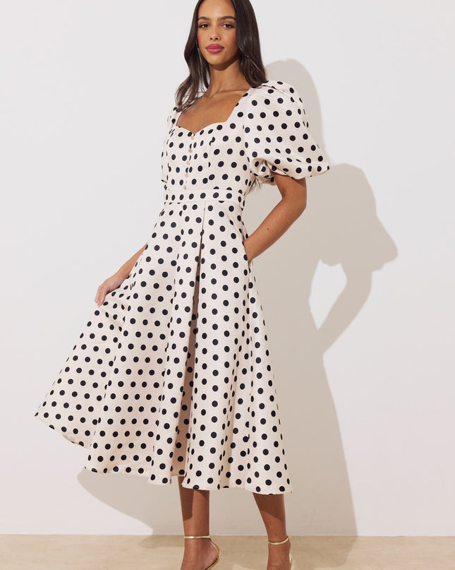 Audrey Midi Dress - Polka Dot Champagne
