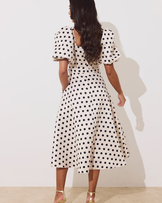 Audrey Midi Dress - Polka Dot Champagne