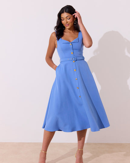 Saffira Belted Dress - Cornflower Blue