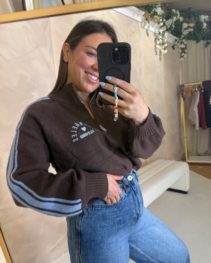 LA Knit Quarter Zip - Brown/Blue