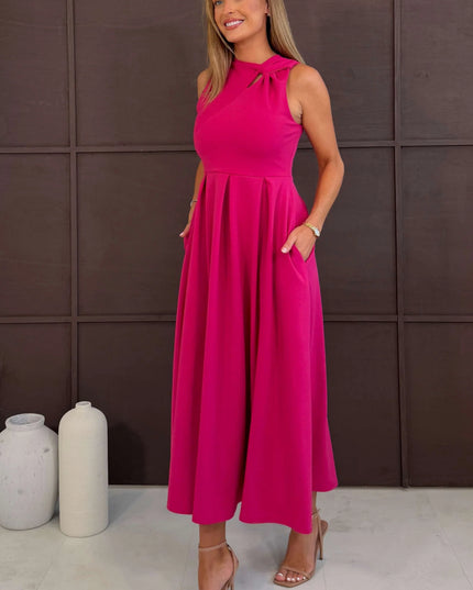 Anastasia Knot Detail Midi Dress - Hot Pink