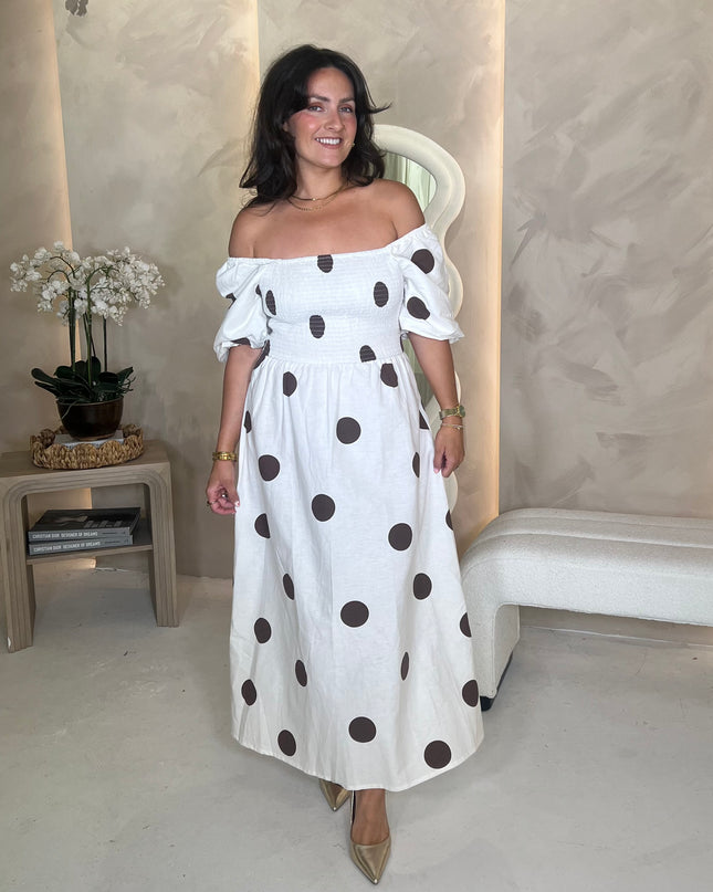 Tasmin Midi Dress - White Polka Dot