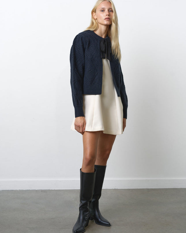 French Connection Kitty Bobble Bow Cardigan - Navy/Black