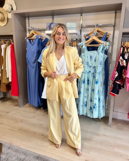 Wide Leg Tailored Trouser - Lemon