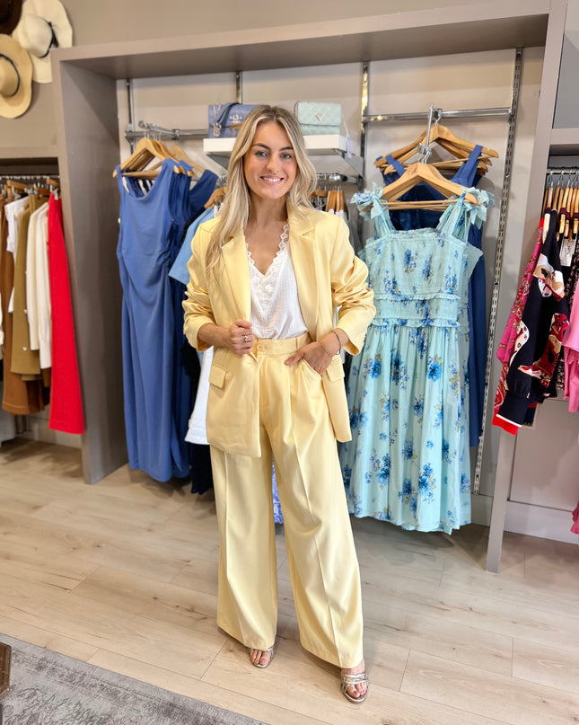 Wide Leg Tailored Trouser - Lemon