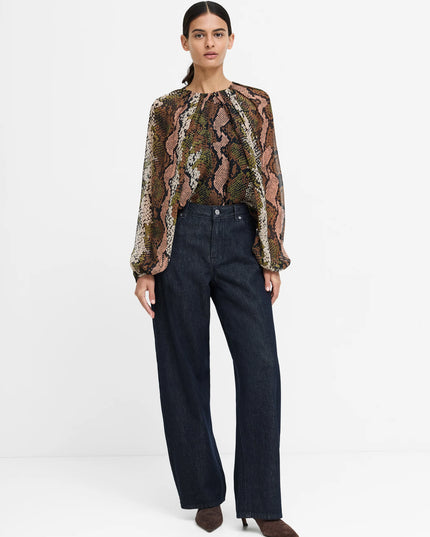 French Connection Emina Chiffon Pleated Blouson Sleeve - Multi Snake Print