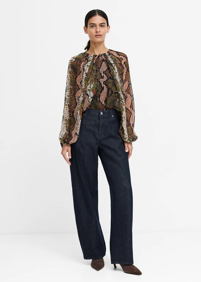 French Connection Emina Chiffon Pleated Blouson Sleeve - Multi Snake Print