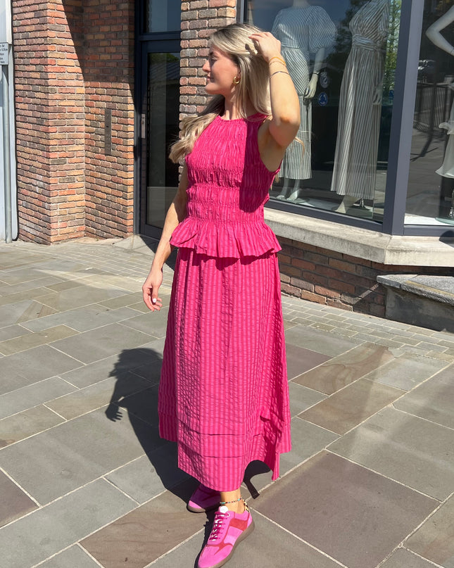 Striped Poplin Midi Skirt - Raspberry