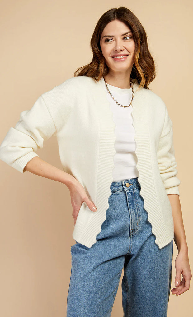 Cream Knit Scallop Cardigan by Vogue Williams
