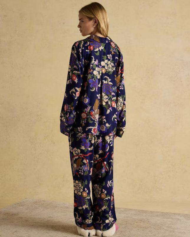 Alma Navy Hidcote Floral Woven Pyjama Set
