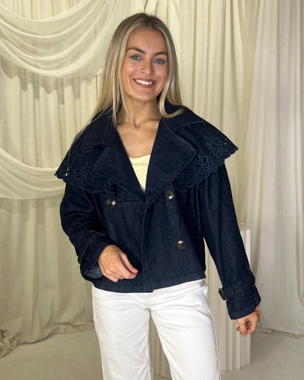 Cropped Denim Lazer Cut Trench - Indigo Denim