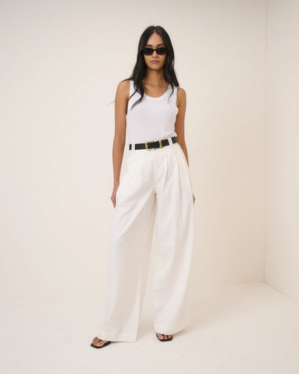 Archie Pleated Wide Leg Trousers - White