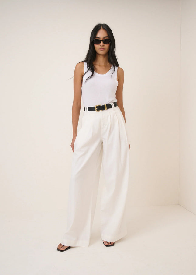 Archie Pleated Wide Leg Trousers - White