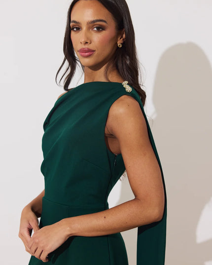 Eleni Drape Midi Dress - Forest Green